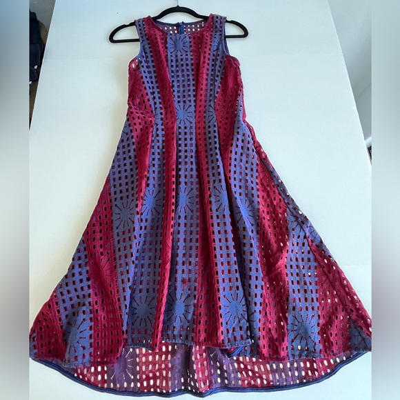 Eva Franco - Anthropologie - Navy and Burgundy Fit and Flare Samantha Dress - Picture 6 of 9